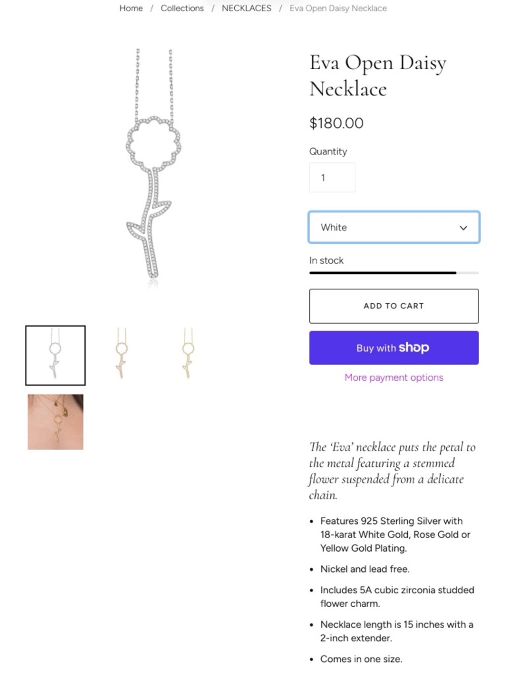 Eva Open Daisy Necklace — White Sterling Silver